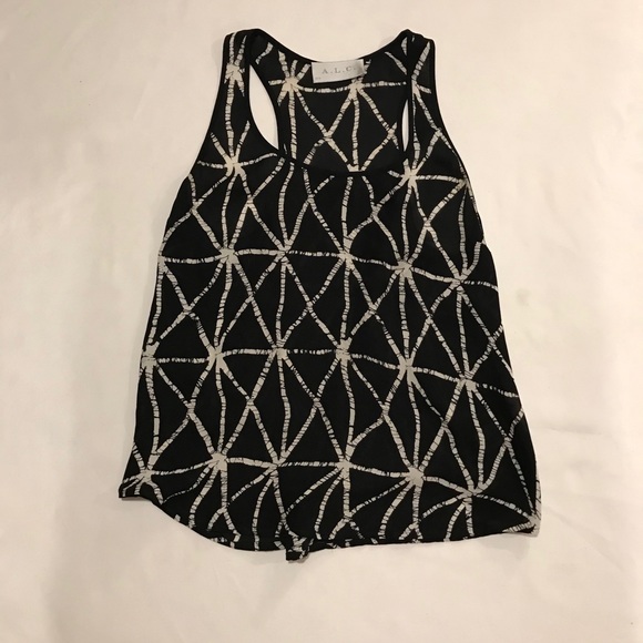 ALC black & white geometric print silk tank top. Excellent used condition. Sz M. - Picture 9 of 10
